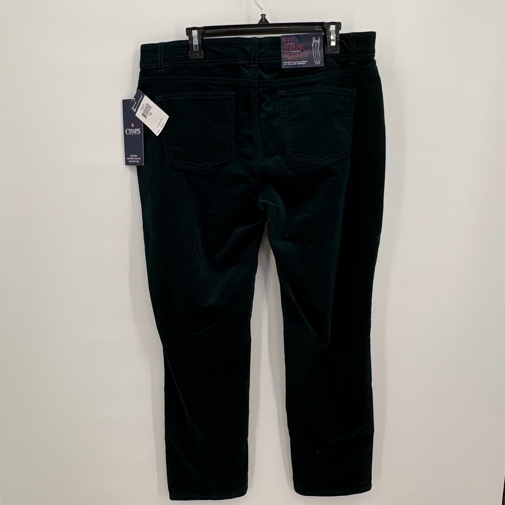 Chaps Fit Shape Sculpt Green Corduroy Straight Leg Mid Rise Pants Womens 16 NWT - Picture 11 of 15